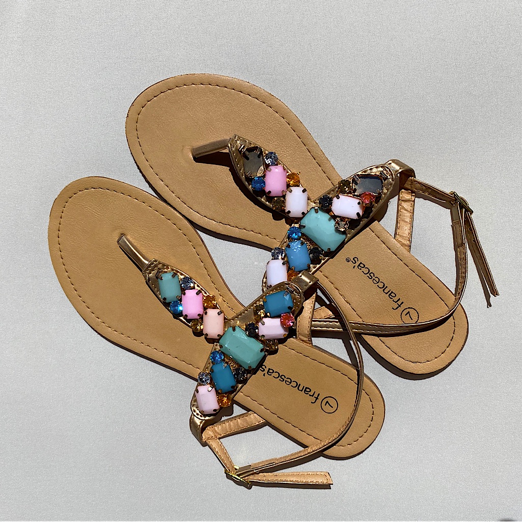 Francesca’s Flat Sandals With Decorative Stones And Gems